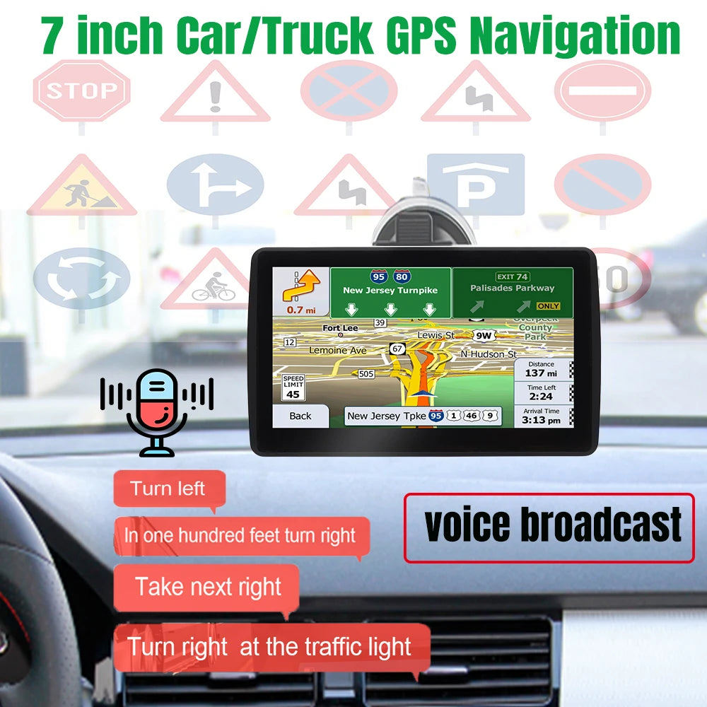 7 Inch GPS Navigation for Car Truck SAT NAV Accessories Tools  Navigator 2024 Free Update Europe North America Map 8GB FM Music
