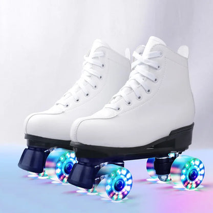Roller Skates Shoes Quad wheels Skating Adult Unisex Double Row Roller Shoes Outdoor Sliding Sport Sneaker Leather Footwear Gift