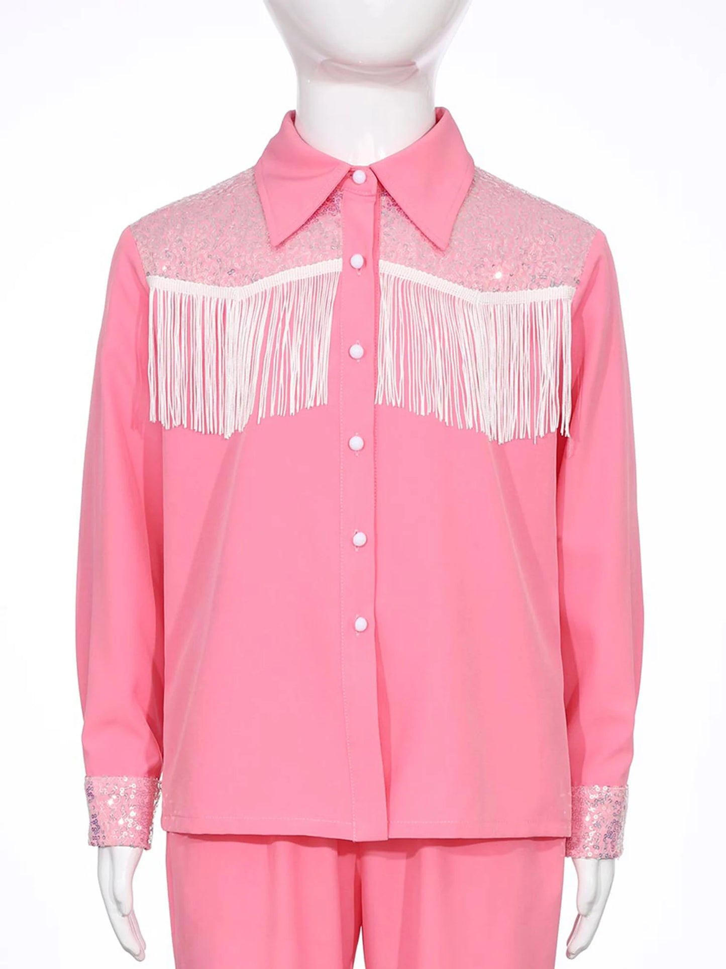 Children Clothes Kid Girls Sequins Fringe Shirt Lapel Long Sleeves Button-down Shirts Western Cowgirl Dress Up Halloween Costume