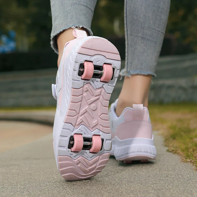 Kids Roller Skate Shoes with Wheels Fashion Casual Sports Children 4-Wheels Speed Sneakers for Boys and Girls Gift Nice Footwear