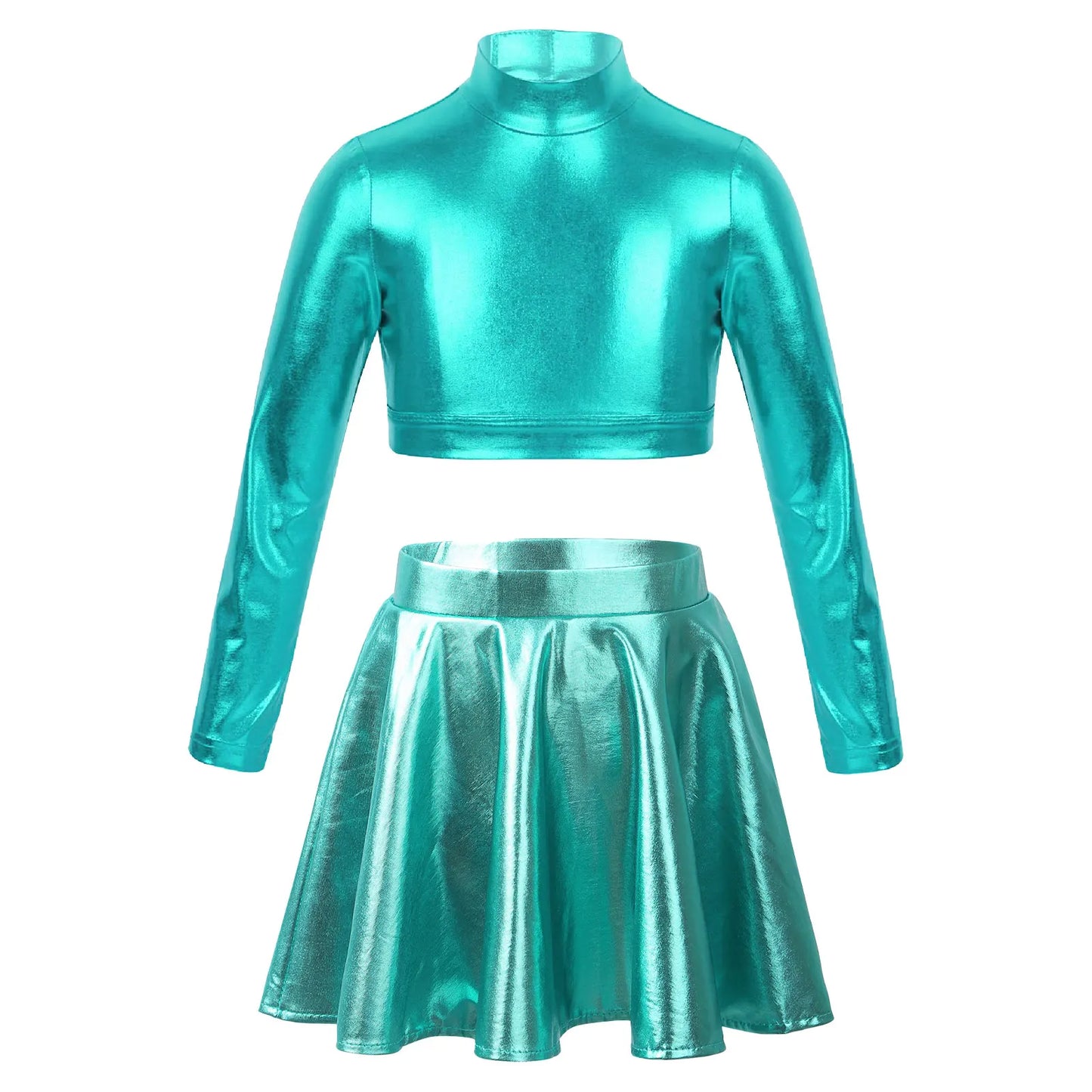 Children Clothing Girl Metallic Sleeveless Tops Flared Pleated A-Line Mini Short Skirt Kids Outfits 2pcs Clothes Set Dance Wear