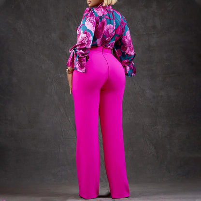 Women 2 Pieces Pants Sets Printed Blouse & Long Trousers Fashion Elegant Ladies Outfits Two Pieces Matching Pants Sets Clothes