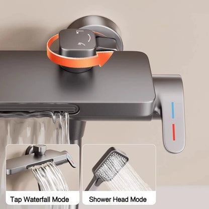 Bathroom Waterfall Bathtub Faucet With Hand-held Shower Head Wall Mounted Hot and Cold Mixer Tap Shower Set Single Handle