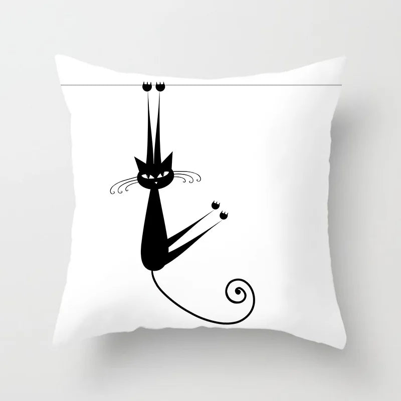 Home Decoration Black Cat Animal Print Cushion Pillowcase  Cover Sofa   Office Furnishing 45X45CM
