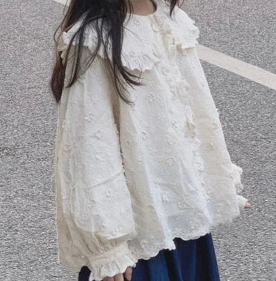 Children's clothing 2025 new spring outfit girls' set children's embroidered doll collar long sleeved shirt denim wide leg pants