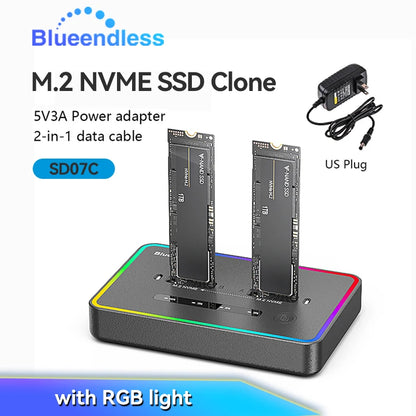 Blueendless Dual-Bay M.2 NVME SSD Clone Docking Station 20Gbps USB3.2 USB C Type C OFFline Cloner Duplicator NVme PCIE Enclosure