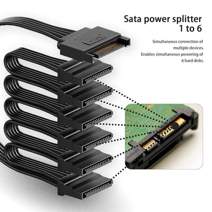 Sata Power Splitter Cable 6 Way, 15 Pin SATA to 1 To5/6 for HDD、SSD、Optical Drives, sata Power Connector Supply Extension Cabl