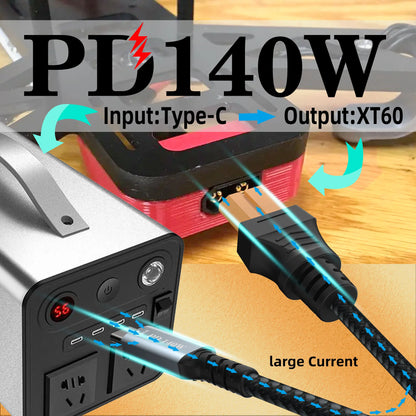 Type C to XT60 adapter cable, USB C to XT60 charging cable, USB C male to XT60 female cable, PD 140W charging cable
