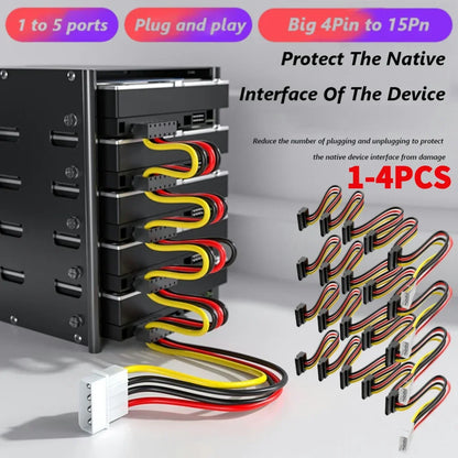 1-5PCS SATA 1 to 5 SATA Hard Disk Power Supply Splitter Adapter Cable Cord 4 Pin to 15 Pin SATA Power Adapter for PC Sever