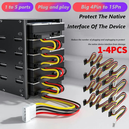 1-5PCS SATA 1 to 5 SATA Hard Disk Power Supply Splitter Adapter Cable Cord 4 Pin to 15 Pin SATA Power Adapter for PC Sever