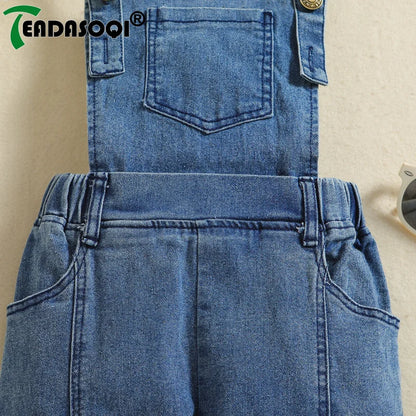 4-8Y Kids Girls Overalls Clothing Spring Autumn Double Shoulder Suspenders Denim Bell Bottoms Children Girl Trousers Clothes