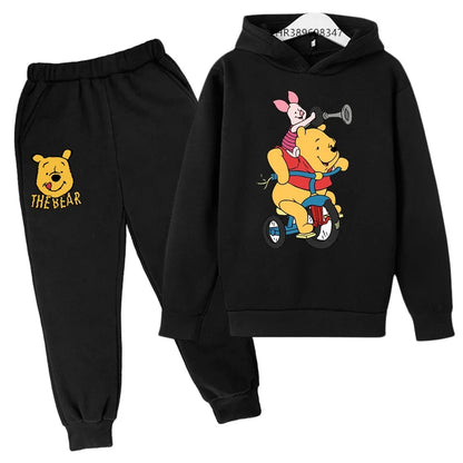 Ropa para niños Little Bear Otoño Invierno edad 3-12 niños niñas abrigo niños Sudadera con capucha + Pantalones conjunto negro