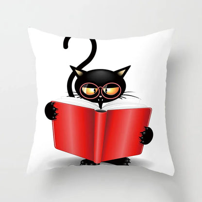 Home Decoration Black Cat Animal Print Cushion Pillowcase  Cover Sofa   Office Furnishing 45X45CM