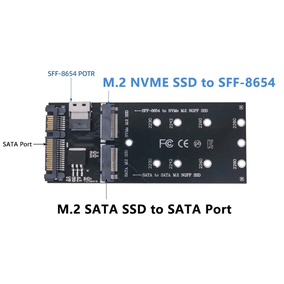 T35C M2 SSD Adapter M.2 SATA Ngff SSD to SATA + M2 NVME SSD to SFF-8654 Converter SATA to M2 Expansion Card