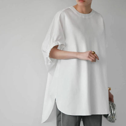 2025 Ropa Mujer Korean Tshirts for Women Short Sleeve O-neck Temperament Summer Chic Tops Casual Fashion White Irregular T Shirt