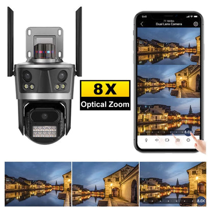 ICsee Security Camera Three Lens 6K 12MP 8X Zoom Outdoor WiFi Wireless CCTV Video Surveillance Auto Tracking Home Protection