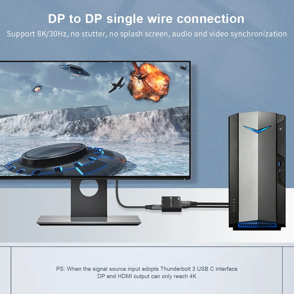 DP1.4 to HDMI-Compatible/Displayport Splitter UHD 1x2 MST SST Hub 8K@30Hz 4K @120Hz HDR 4:4:4 for DP HD Video Displays Splitter
