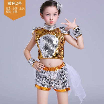Show 2 Piece Set Children Costumes Summer Baby Girl Clothes Robe Fille Sequin Fashion Teen Boy Outfit Roupa Infantil Kids Suit
