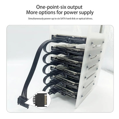 Sata Power Splitter Cable 6 Way, 15 Pin SATA to 1 To5/6 for HDD、SSD、Optical Drives, sata Power Connector Supply Extension Cabl