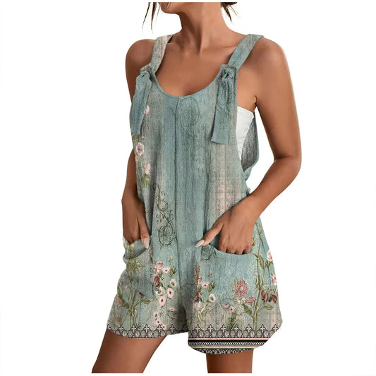 Jumpsuit Rompers for Women Summer Casual Wide Leg Jumpsuits Tie Knot Strap Shorts Romper Overalls with Pockets ropa dama