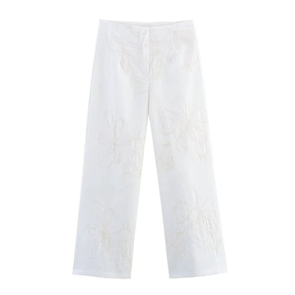 Women's suit New Summer 2025 White Camisole Wide-leg Pants Set Embroidered Trim Sexy Casual Personality Fashion