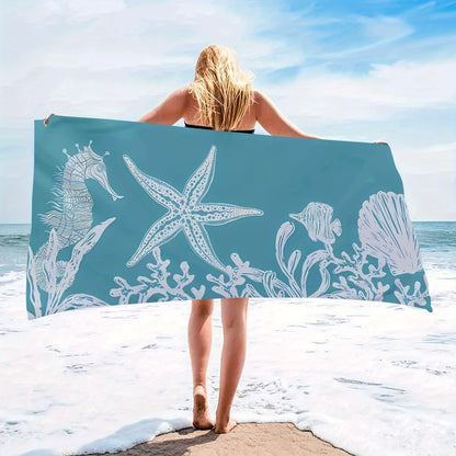 Beach Towel White Marine Life Pattern Sun Protection Windproof Suitable For Beach Pool Camping Travel Beach Blanket