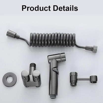 Zinc Alloy High Pressure Bidet Sprayer Kit - Bathroom Toilet Cleaner Spray Gun with 1 In 2 Out Angle Valve, Grey/Silver/Black