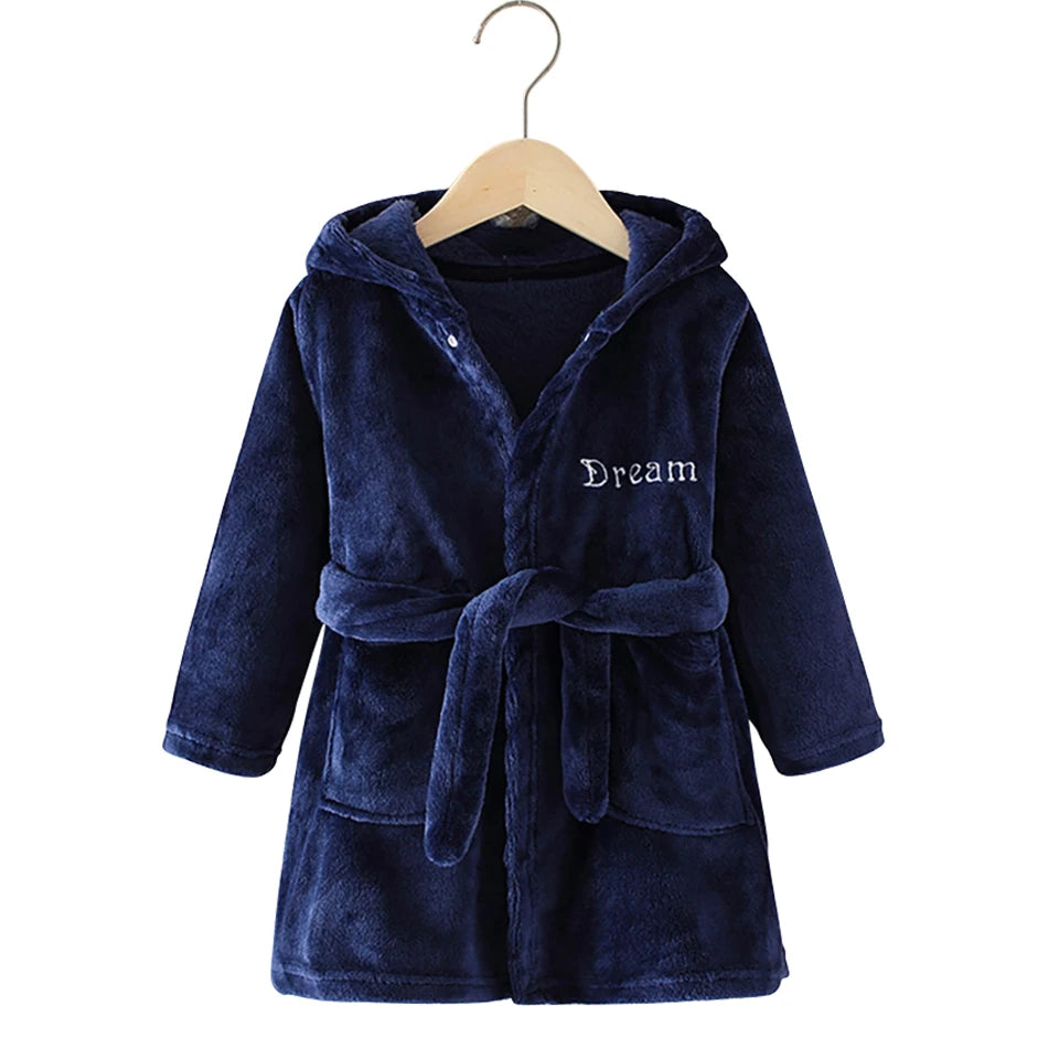 Children Clothing Home Wear Boys and Girls Bathrobes Pajamas Cartoon Flannel Hooded Children Comfortable Nightgowns Robes