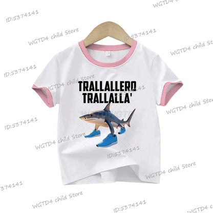 Children's Clothing Italian Brainrot Tralalero Tralala Printed T-shirt for Children Fashion Shark Lover Funny Meme Boys Clothes
