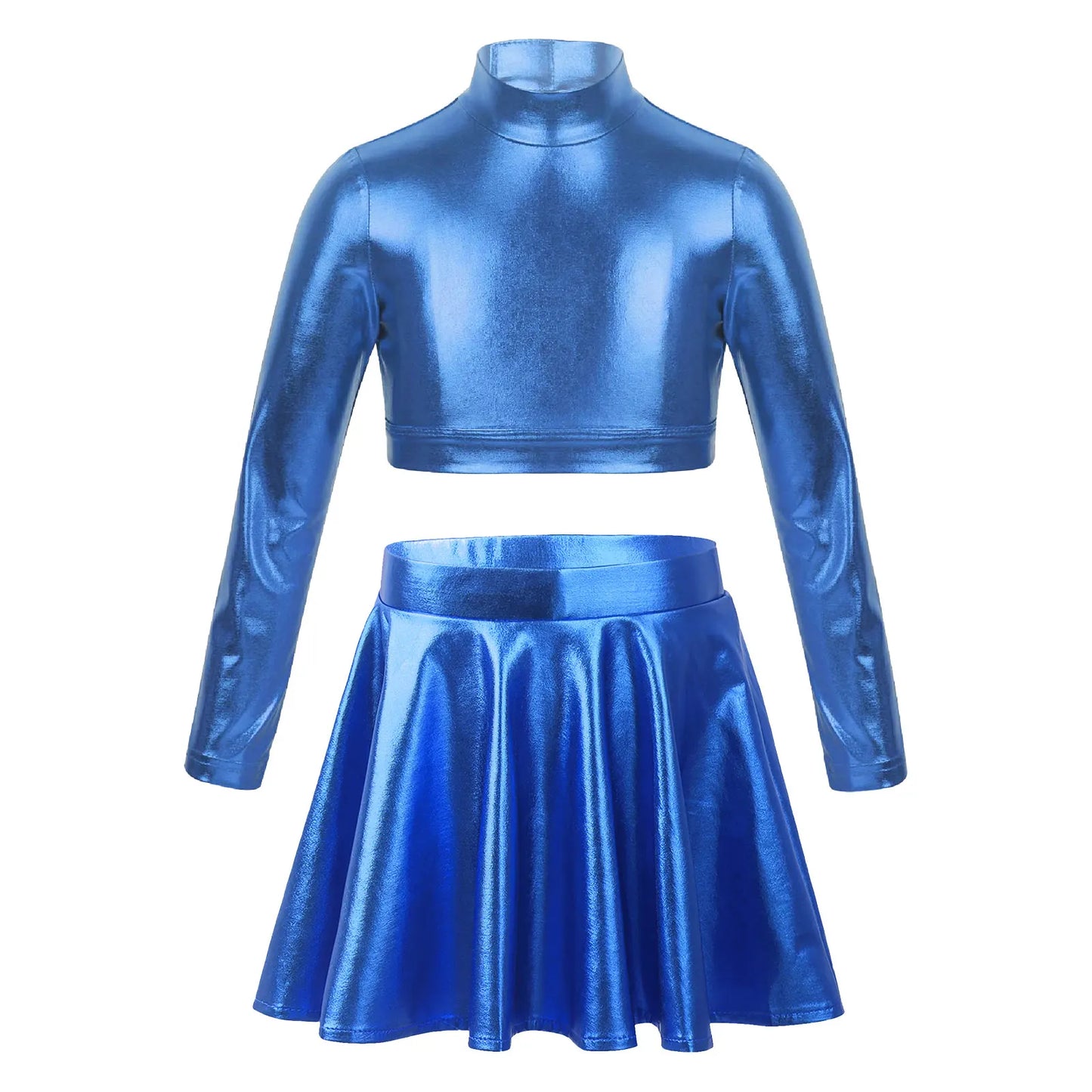 Children Clothing Girl Metallic Sleeveless Tops Flared Pleated A-Line Mini Short Skirt Kids Outfits 2pcs Clothes Set Dance Wear
